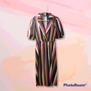 Boohoo Semi Sheer Multicolored Stripe Dress Small